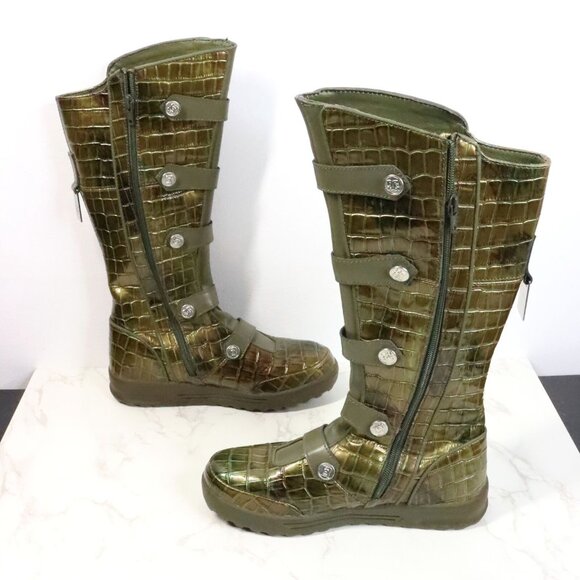 DC Shoes Women's 7 Filter Green Crocodile Military Pirate Tall Boots RARE 2008 - Picture 3 of 11